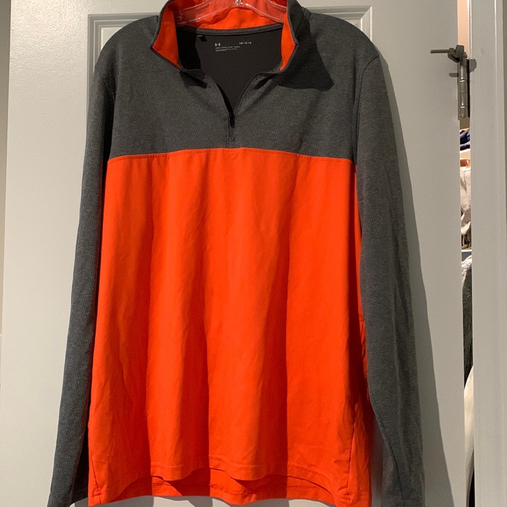 Mens large under armour grey and orange long sleeve polo
